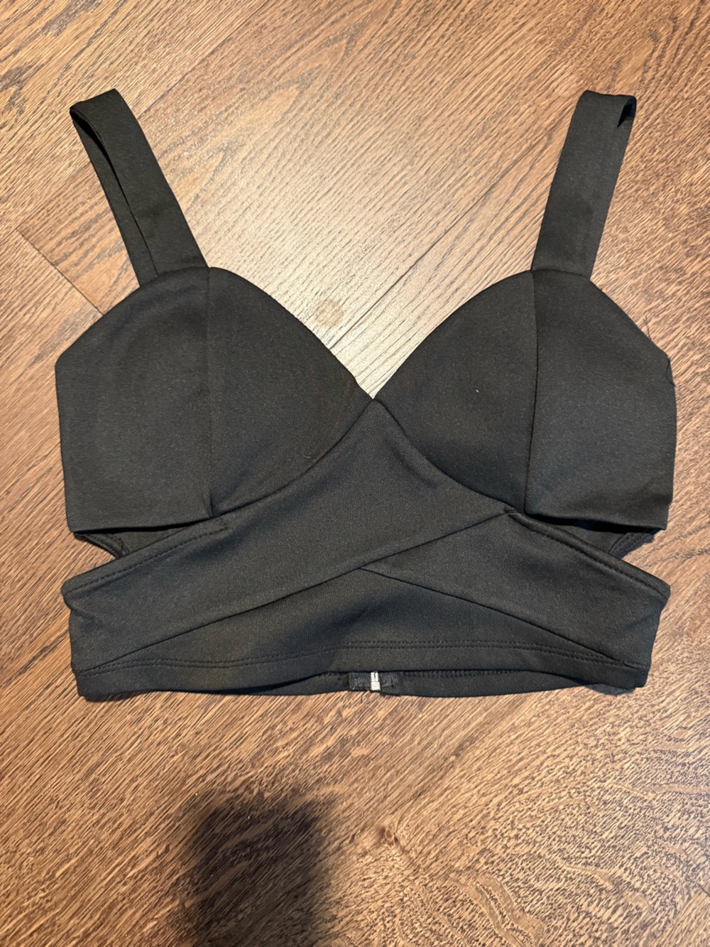 Black Structured Crop Bralette with Cross-Waist Detail